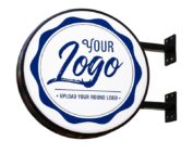 Blade sign LED illuminated for storefront signage, outdoor business advertising, retail branding, and visibility