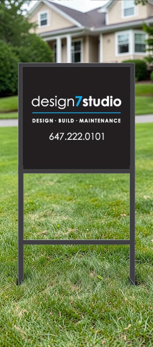 24x24 metal frame lawn sign with custom printed panel installed on a front lawn for real estate or business advertising