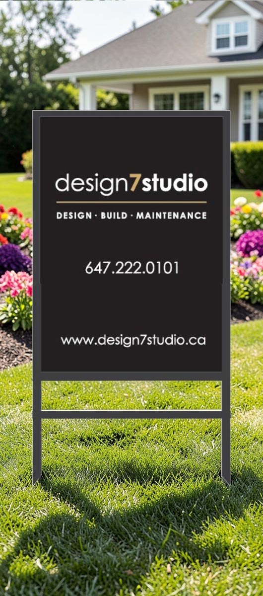 24x36 metal frame lawn sign with custom printed coroplast panel installed on a residential front lawn for real estate or business advertising