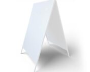 White steel metal A-frame sidewalk sign