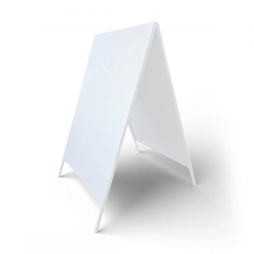 White steel metal A-frame sidewalk sign