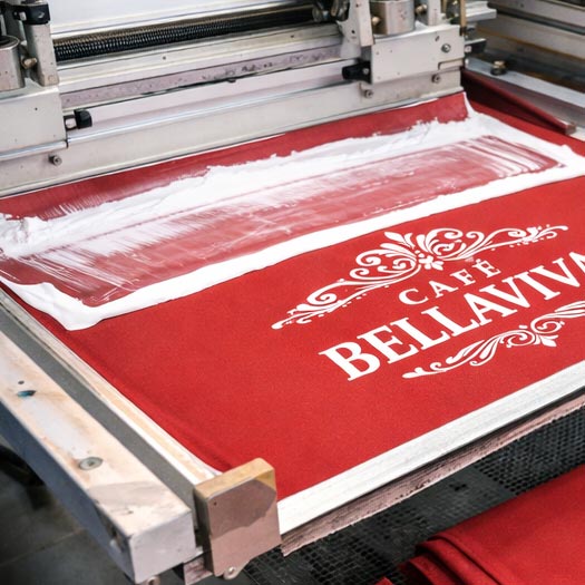 silk screen printing machine printing logo on fabric for storefront awnings